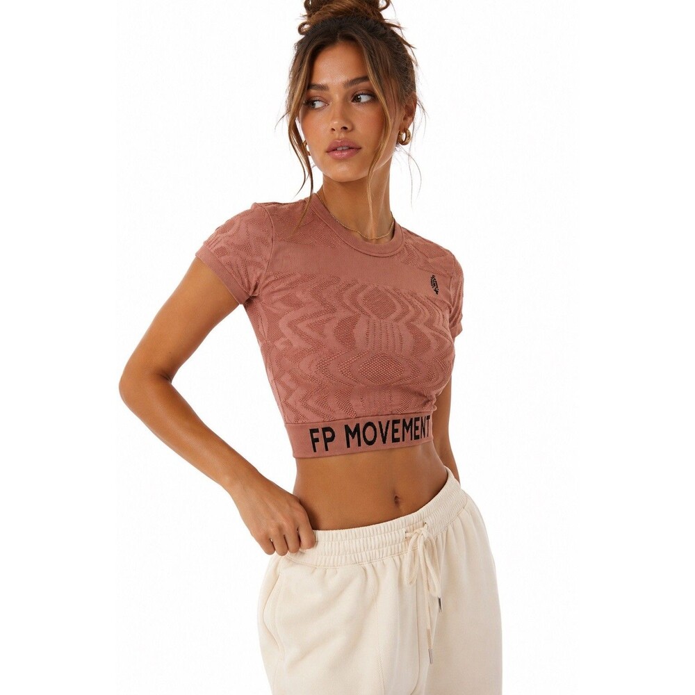 Free People Movement Run The Distance Baby Tee Petal Pink Open Back Crop XS/S